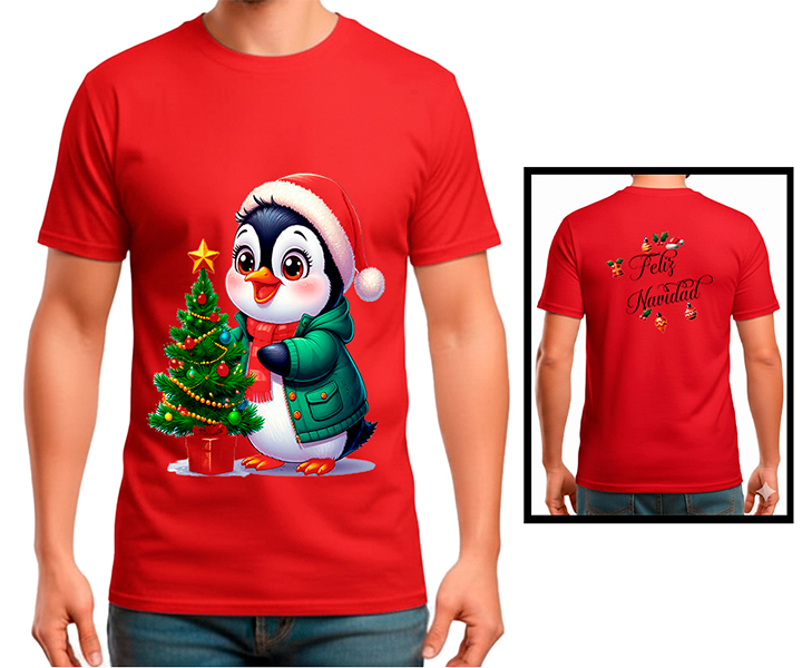 Camiseta Estampada PINGUINO ROJO NAVIDEÑO - 120