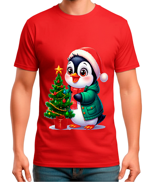 Camiseta Estampada PINGUINO ROJO NAVIDEÑO