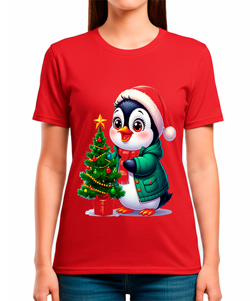Camiseta Estampada PINGUINO ROJO NAVIDEÑO.